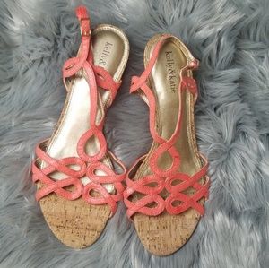 Kelly & Katie Snakeskin Low Cork Wedge Sandals